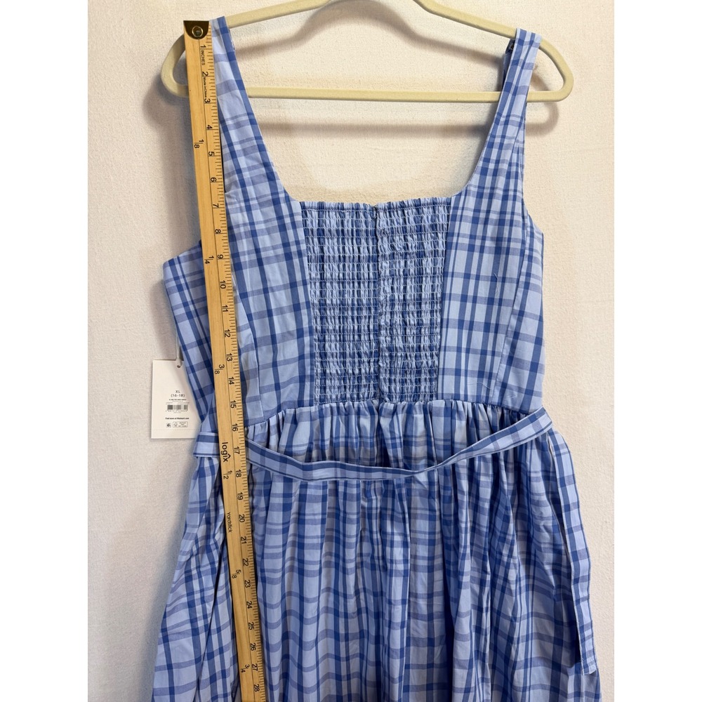 Free Assembly Blue Plaid Cotton Midi Dress XL 16-18 Smocked Back Square Neck NEW - Picture 4 of 7